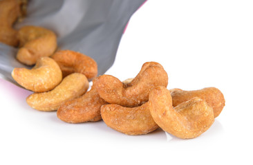 salted cashew nut on white background