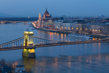 Budapest panorama, Chain Bridge in the background of the Parliam