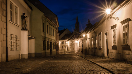 walking through old town at night