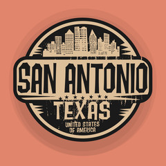 Obraz premium Stamp or label with name of San Antonio, Texas