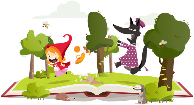 petit chaperon rouge poursuivit par le loup