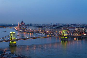 Budapest panorama, Chain Bridge in the background of the Parliam