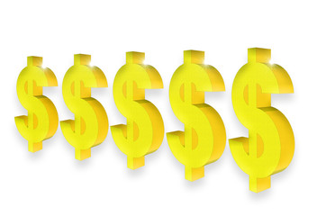 gold Dollars sign on white background