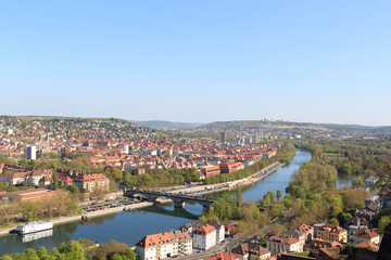 Fototapeta na wymiar View of south Würzburg, Germany with Main bridge