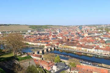 Historic city of Würzburg with bridge Alte Mainbrücke, Germany