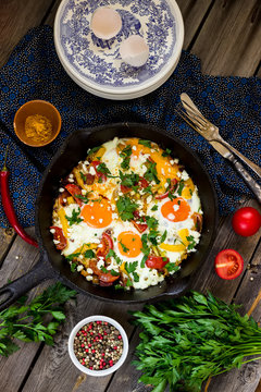 Eggs poached with vegetables,named "shakshouka" . 