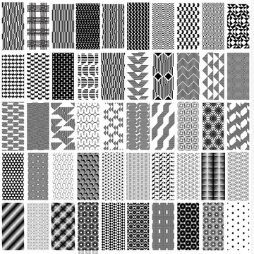 50 black and white geometric seamless pattern set.
