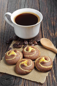 Tasty cookies with coffee