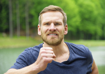 Man running outdoors.