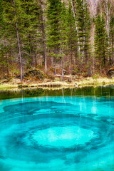So-called blue geyser lake in Altay mountains