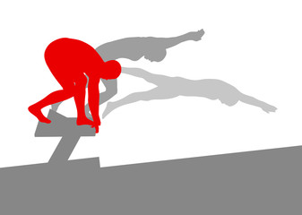 Swimmer position for jump on starting block vector background co