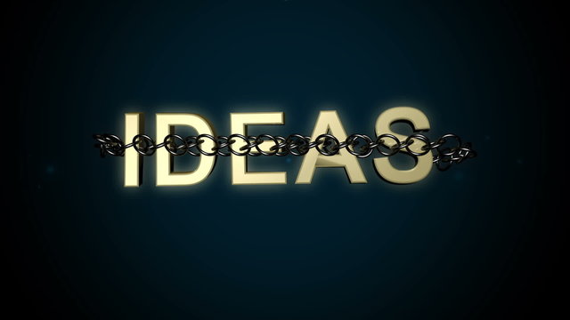 Animation of Ideas text trying to break free from chains.