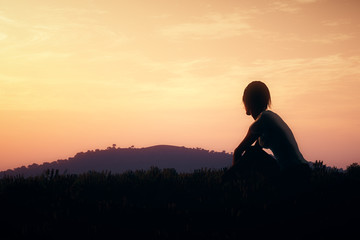 Young Adult Women Sitting on a Hilltop in the Sunset 3D artwork