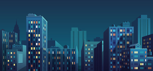 Night cityscape. Vector illustration.