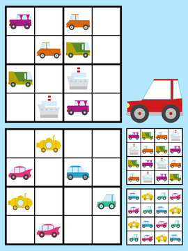Kids sudoku puzzle with cars automobiles