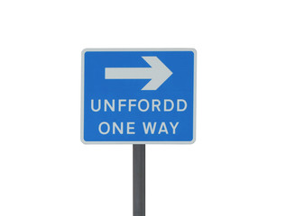 One way road sign in English and Welsh