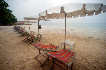 Umbrellas and beach chairs on Hat Sai Kaeo beach.