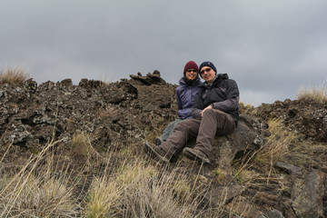 Asian female and european male at National Park at Etna in Sicil