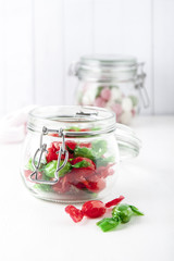Sweet candies in glass jars