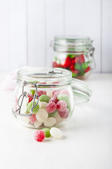 Sweet candies in glass jars