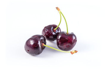 bunch of fresh dark red cherries isolated