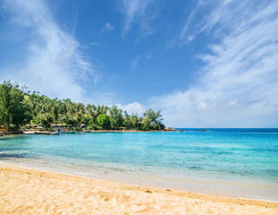 Tropical forest, sea coast and mountains. Siamese bay, Phangan, Thailand