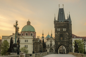 Prague (Czech Republic). Charles (Karluv) Bridge in the sunrise