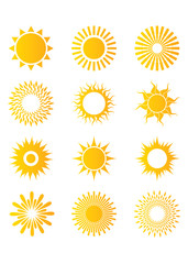 Set symbols of the sun. Twelve silhouette sun.