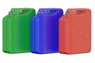 set of colored steel jerrycans