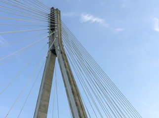 Fototapeta na wymiar Detail of the cable-stayed bridge - Holy Cross Bridge, Warsaw