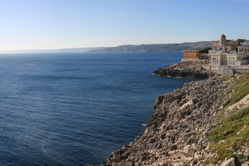 Fototapeta na wymiar view of salento rocky coastline at Santa Cesarea Terme touristic