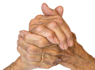 Fototapeta premium Hands of the old woman on isolated and white background.