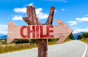 Chile wooden sign with road background