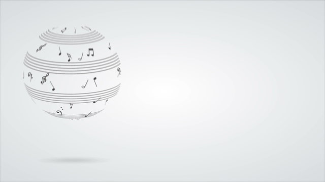 Music notes sphere Video animation, HD 1080