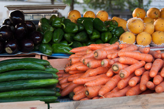 Fresh Carrots and Other Vegetables in the Market