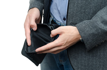 wallet with no money in male hands
