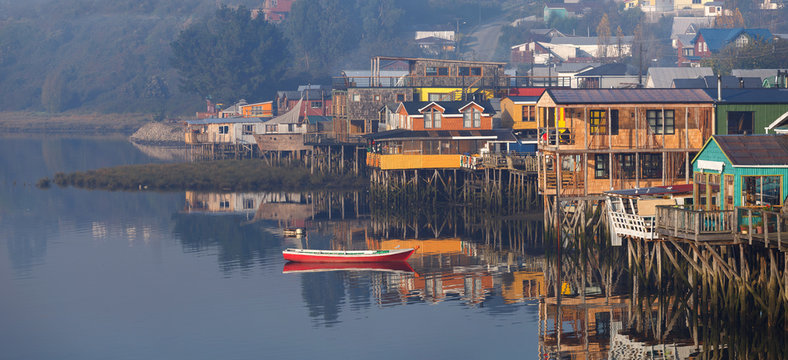 Houses on stilts (palafitos) in Castro, Chiloe Island, Patagonia