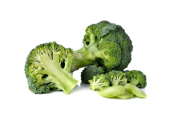 broccoli with leaf on white background