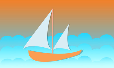 Sailing boat icon vector on sea.