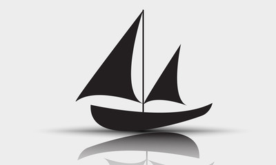 Black sailing boat icon vector.
