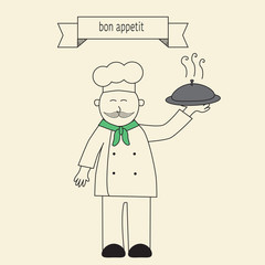 Chef holding food in the linear style