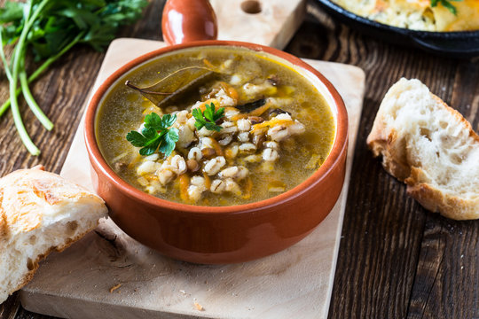 Homemade barley and  lentil soup