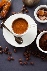 Coffee cup and beans