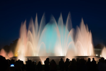 colorful vocal Montjuic fountain in Barcelona