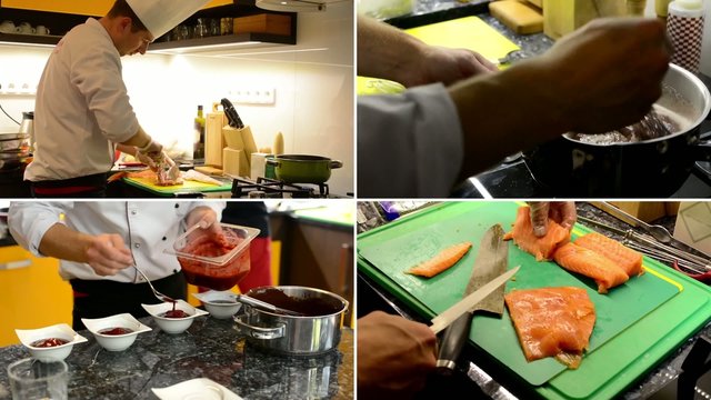 4K compilation (montage) - chef prepare food (meals) in the kitchen