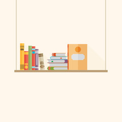 Flat bookshelf with long shadow. Vector icon, illustration. 