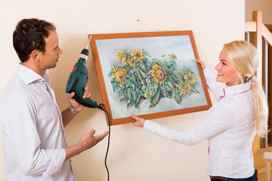 Couple Hanging Art Picture In Frame