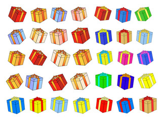 Gift boxes with bows and ribbons.