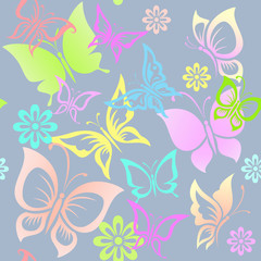 Seamless colorful pattern with butterflies and flowers.