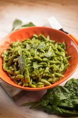 spatzli with sage and butter traditional italian recipe, selective focus